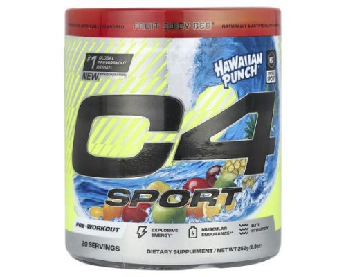 C4 / Cellucor, C4 Sport, Pre-Workout, Hawaiian Punch® Fruit Juicy Red®, 8.9 oz (252 g) C4 / Cellucor, C4 Sport, Pre-Workout, Hawaiian Punch® Fruit Juicy Red®, 8.9 oz (252 g)