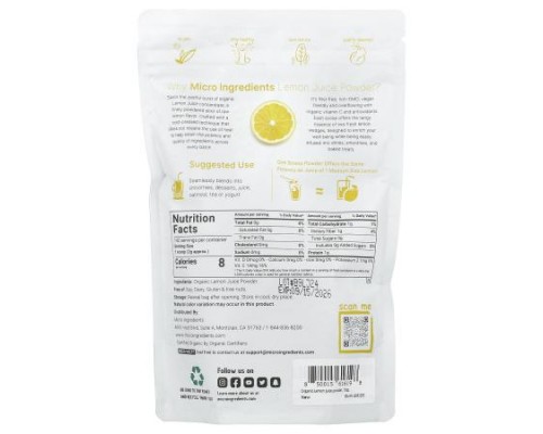 Micro Ingredients, Organic Lemon Juice Powder, 10 oz (284 g) Micro Ingredients, Organic Lemon Juice Powder, 10 oz (284 g)