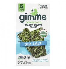 gimMe, Grab & Go Roasted Seaweed Snacks, Sea Salt, 5 Pack, 0.14 oz (4 g) Each