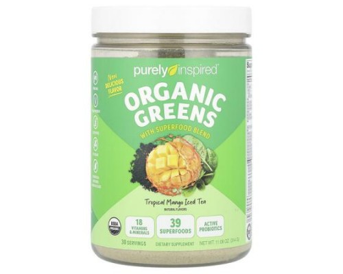 Purely Inspired, Organic Greens with Superfood Blend, Tropical Mango Iced Tea, 11.08 oz (314 g)
