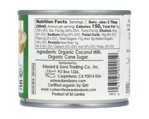 Edward & Sons, Let's Do Organic®, Sweetened Condensed Coconut Milk, Original , 7.4 oz (210 g) Edward & Sons, Let's Do Organic®, Sweetened Condensed Coconut Milk, Original , 7.4 oz (210 g)