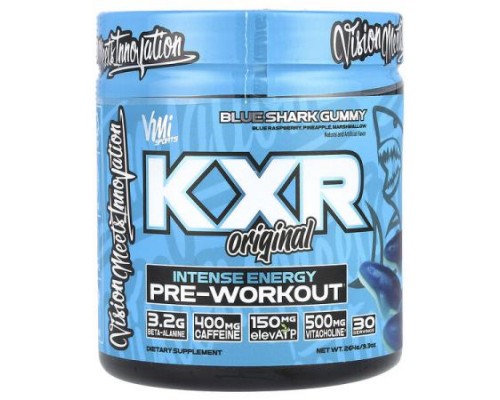 VMI Sports, KXR Original, Intense Energy Pre-Workout, Blue Shark Gummy, 9.3 oz (264 g) VMI Sports, KXR Original, Intense Energy Pre-Workout, Blue Shark Gummy, 9.3 oz (264 g)