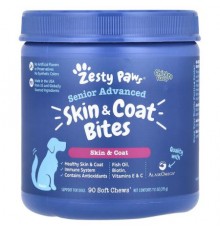Zesty Paws, Senior Advanced, Skin & Coat Bites, For Dogs, Chicken, 90 Soft Chews, 11.1 oz (315 g)