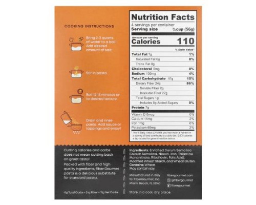 Fiber Gourmet, Light Rotini , 8 oz (227 g) Fiber Gourmet, Light Rotini , 8 oz (227 g)