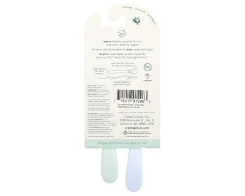 Green Sprouts, Silicone & Sprout Ware®, First Food Spoons, 6+ Months, Light Ealight, 2 Pack Green Sprouts, Silicone & Sprout Ware®, First Food Spoons, 6+ Months, Light Ealight, 2 Pack