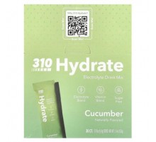 310 Nutrition, Hydrate, Electrolyte Drink Mix, Cucumber, 30 Sticks, 0.19 oz (5.4 g) Each