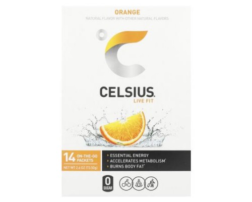Celsius, Live Fit, Orange, 14 On-The-Go Packets, 0.19 oz (5.25 g) Each