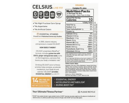 Celsius, Live Fit, Orange, 14 On-The-Go Packets, 0.19 oz (5.25 g) Each