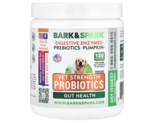 Bark&Spark, Vet Strength Probiotics, For Dogs, Bacon, 120 Soft Chews, 10.1 oz (288 g) Bark&Spark, Vet Strength Probiotics, For Dogs, Bacon, 120 Soft Chews, 10.1 oz (288 g)