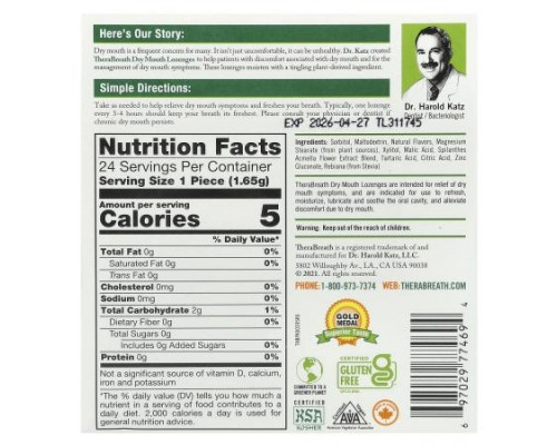 TheraBreath, Dry Mouth Lozenges, Tart Berry, 24 Sugar Free Lozenges