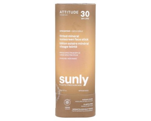 ATTITUDE, Tinted Mineral Sunscreen Face Stick, SPF 30, Unscented, 0.7 oz (20 g) ATTITUDE, Tinted Mineral Sunscreen Face Stick, SPF 30, Unscented, 0.7 oz (20 g)