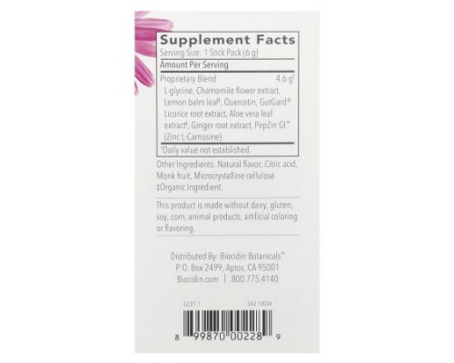 Biocidin Botanicals, G.I. Inner Calm™, Lemon Ginger, 30 Sitck Packs, 0.21 oz (6 g) Each