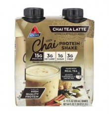 Atkins, Iced Tea Latte Protein Shake, Chai, 4 Shakes, 11 fl oz (325 ml) Each