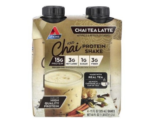 Atkins, Iced Tea Latte Protein Shake, Chai, 4 Shakes, 11 fl oz (325 ml) Each Atkins, Iced Tea Latte Protein Shake, Chai, 4 Shakes, 11 fl oz (325 ml) Each