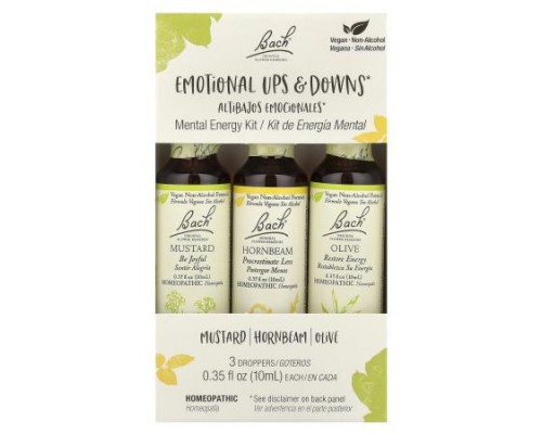 Bach, Original Flower Remedies, Mental Energy Kit, Emotional Ups & Downs, 3 Droppers, 0.35 fl oz (10 ml) Each