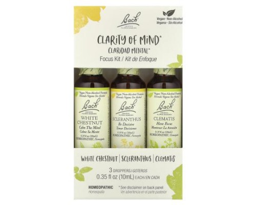 Bach, Original Flower Remedies, Focus Kit, Clarity of Mind, 3 Droppers, 0.35 fl oz (10 ml) Each Bach, Original Flower Remedies, Focus Kit, Clarity of Mind, 3 Droppers, 0.35 fl oz (10 ml) Each