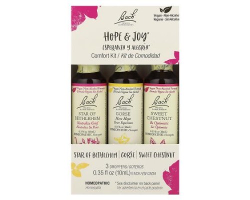 Bach, Original Flower Remedies, Comfort Kit, Hope & Joy , 3 Droppers, 0.35 fl oz (10 ml) Each