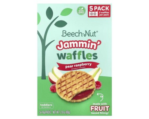 Beech-Nut, Jammin' Waffles, 12+ Months, Pear Raspberry, 5 Packs, 0.56 oz (16 g) Each Beech-Nut, Jammin' Waffles, 12+ Months, Pear Raspberry, 5 Packs, 0.56 oz (16 g) Each