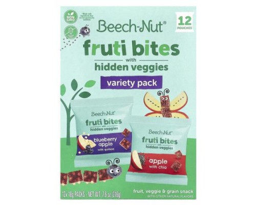 Beech-Nut, Fruti Bites with Hidden Veggies, Variety Pack, 12 Packs, 0.63 oz (18 g) Each Beech-Nut, Fruti Bites with Hidden Veggies, Variety Pack, 12 Packs, 0.63 oz (18 g) Each
