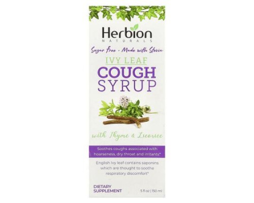 Herbion Naturals, Naturals, Ivy Leaf Cough Syrup With Thyme & Licorice, Sugar Free, 5 fl oz (150 ml) Herbion Naturals, Naturals, Ivy Leaf Cough Syrup With Thyme & Licorice, Sugar Free, 5 fl oz (150 ml)