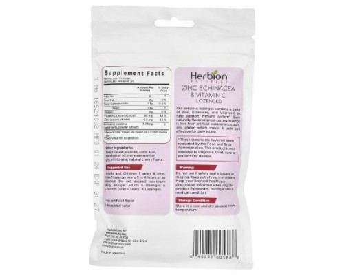 Herbion Naturals, Zinc Echinacea & Vitamin C Lozenges, Cherry, 25 Lozenges Herbion Naturals, Zinc Echinacea & Vitamin C Lozenges, Cherry, 25 Lozenges
