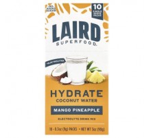 Laird Superfood, Hydrate Coconut Water, Electrolyte Drink Mix, Mango Pineapple, 10 Single Serve Packs, 0.3 oz (9 g) Each