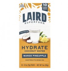 Laird Superfood, Hydrate Coconut Water, Electrolyte Drink Mix, Mango Pineapple, 10 Single Serve Packs, 0.3 oz (9 g) Each