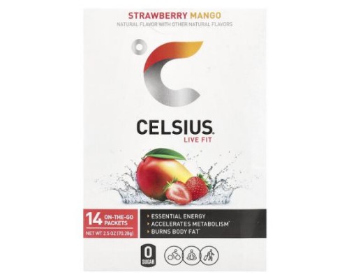 Celsius, Live Fit, Strawberry Mango, 14 On-The-Go-Packets, 0.18 oz (5.02 g) Each