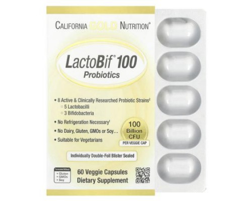 California Gold Nutrition, LactoBif® 100 Probiotics, 100 Billion CFU, 60 Veggie Capsules California Gold Nutrition, LactoBif® 100 Probiotics, 100 Billion CFU, 60 Veggie Capsules