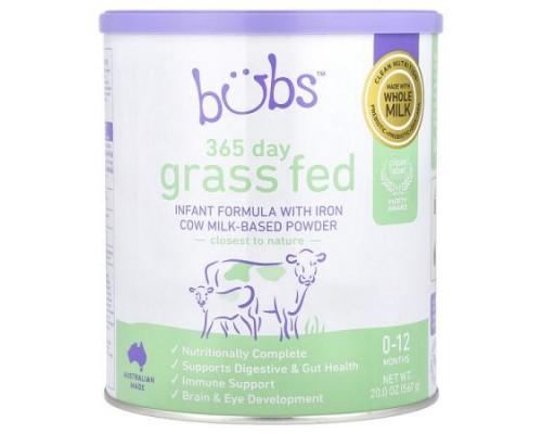 Aussie Bubs, 365 Day Grass Fed, Infant Formula With Iron Cow Milk-Based Powder, 0-12 Months, 20 oz (567 g) Aussie Bubs, 365 Day Grass Fed, Infant Formula With Iron Cow Milk-Based Powder, 0-12 Months, 20 oz (567 g)