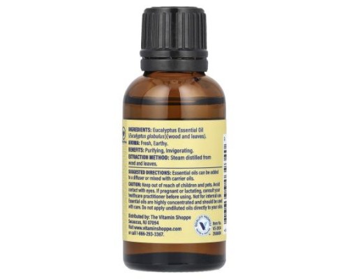 The Vitamin Shoppe, 100% Pure Essential Oil, Eucalyptus , 1 fl oz (30 ml)