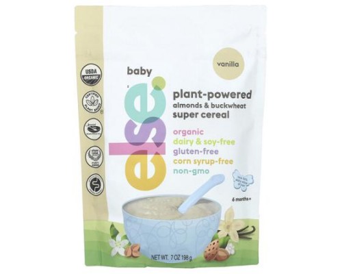 Else, Baby, Plant-Powered Almonds & Buckwheat Super Cereal, 6+ Months, Vanilla, 7 oz (198 g) Else, Baby, Plant-Powered Almonds & Buckwheat Super Cereal, 6+ Months, Vanilla, 7 oz (198 g)