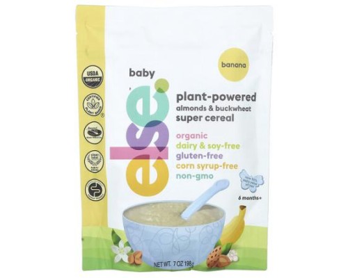 Else, Baby, Plant-Powered Almonds & Buckwheat Super Cereal, 6 Months+, Banana, 7 oz (198 g) Else, Baby, Plant-Powered Almonds & Buckwheat Super Cereal, 6 Months+, Banana, 7 oz (198 g)