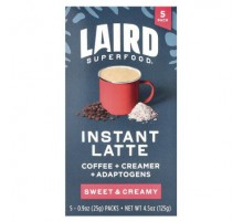 Laird Superfood, Instant Latte, Sweet & Creamy, 5 Packs, 0.9 oz (25 g) Each