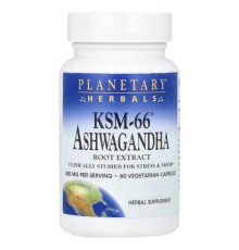 Planetary Herbals, KSM-66® Ashwagandha Root Extract, 60 Vegetarian Capsules (300 mg per Capsule)