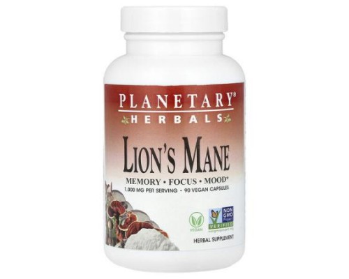 Planetary Herbals, Lion's Mane, 90 Vegan Capsules (500 mg per Capsule) Planetary Herbals, Lion's Mane, 90 Vegan Capsules (500 mg per Capsule)