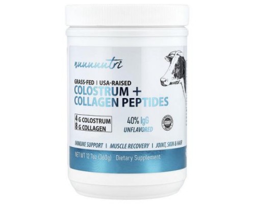 Nutri, Colostrum + Collagen Peptides, Unflavored, 12.7 oz (360 g)