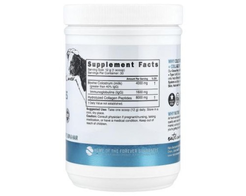 Nutri, Colostrum + Collagen Peptides, Unflavored, 12.7 oz (360 g)