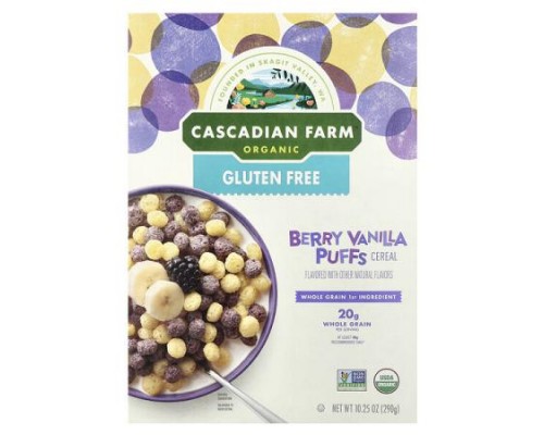 Cascadian Farm, Organic Berry Vanilla Puffs Cereal, 10.25 oz (290 g) Cascadian Farm, Organic Berry Vanilla Puffs Cereal, 10.25 oz (290 g)
