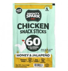 Mighty Spark, Chicken Snack Sticks, Honey & Jalapeno, 4 Sticks