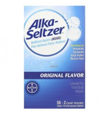 Alka-Seltzer, Buffered Aspirin (NSAID) Pain Reliever/Fever Reducer, Original, 325 mg , 58 Pouches, 2 Count Each