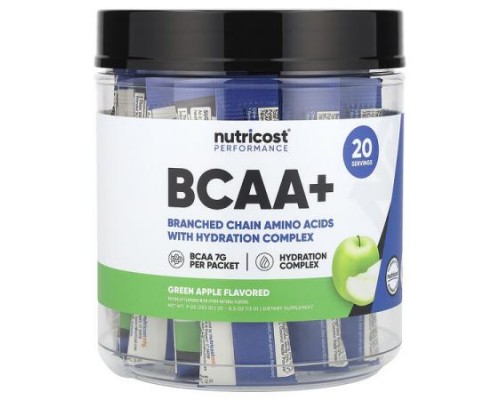 Nutricost, Performance, BCAA+, Green Apple, 20 Packets, 0.5 oz (13 g) Each
