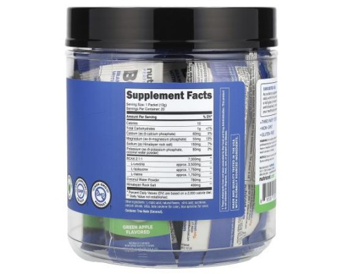 Nutricost, Performance, BCAA+, Green Apple, 20 Packets, 0.5 oz (13 g) Each