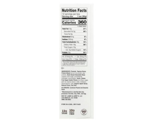 Lenny & Larry's, Cookie-Fied® Big Bar, Peanut Butter Chocolate Chip, 12 Bars, 3.17 oz (90 g) Each