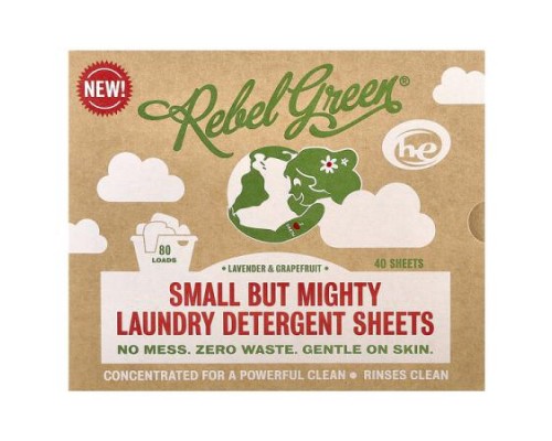 Rebel Green, Small But Mighty Laundry Detergent Sheets, Lavender & Grapefruit, 40 Sheets