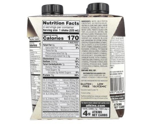 Atkins, Iced Coffee Protein Shake, Vanilla Latte, 4 Shakes, 11 fl oz (325 ml) Each Atkins, Iced Coffee Protein Shake, Vanilla Latte, 4 Shakes, 11 fl oz (325 ml) Each