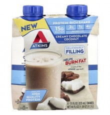 Atkins, Protein-Rich Shake, Creamy Chocolate Coconut, 4 Shakes, 11 fl oz (325 ml) Each