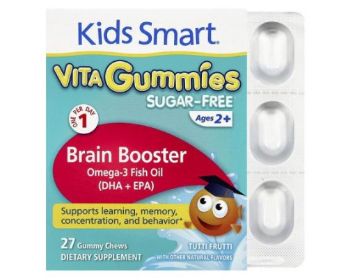 Kids Smart, Vita Gummies, Brain Booster, Sugar-Free, Ages 2+, Tutti Frutti, 27 Gummy Chews