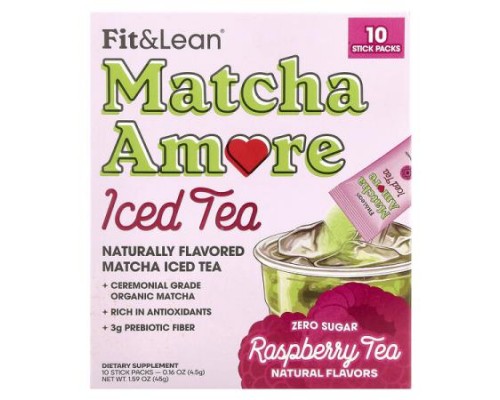 Fit & Lean, Matcha Amore Iced Tea, Raspberry Tea, 10 Stick Packs, 0.16 oz (4.5 g) Each