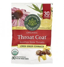 Traditional Medicinals, Organic Throat Coat® Drops, Lemon Ginger Echinacea, 30 Pectin Throat Drops
